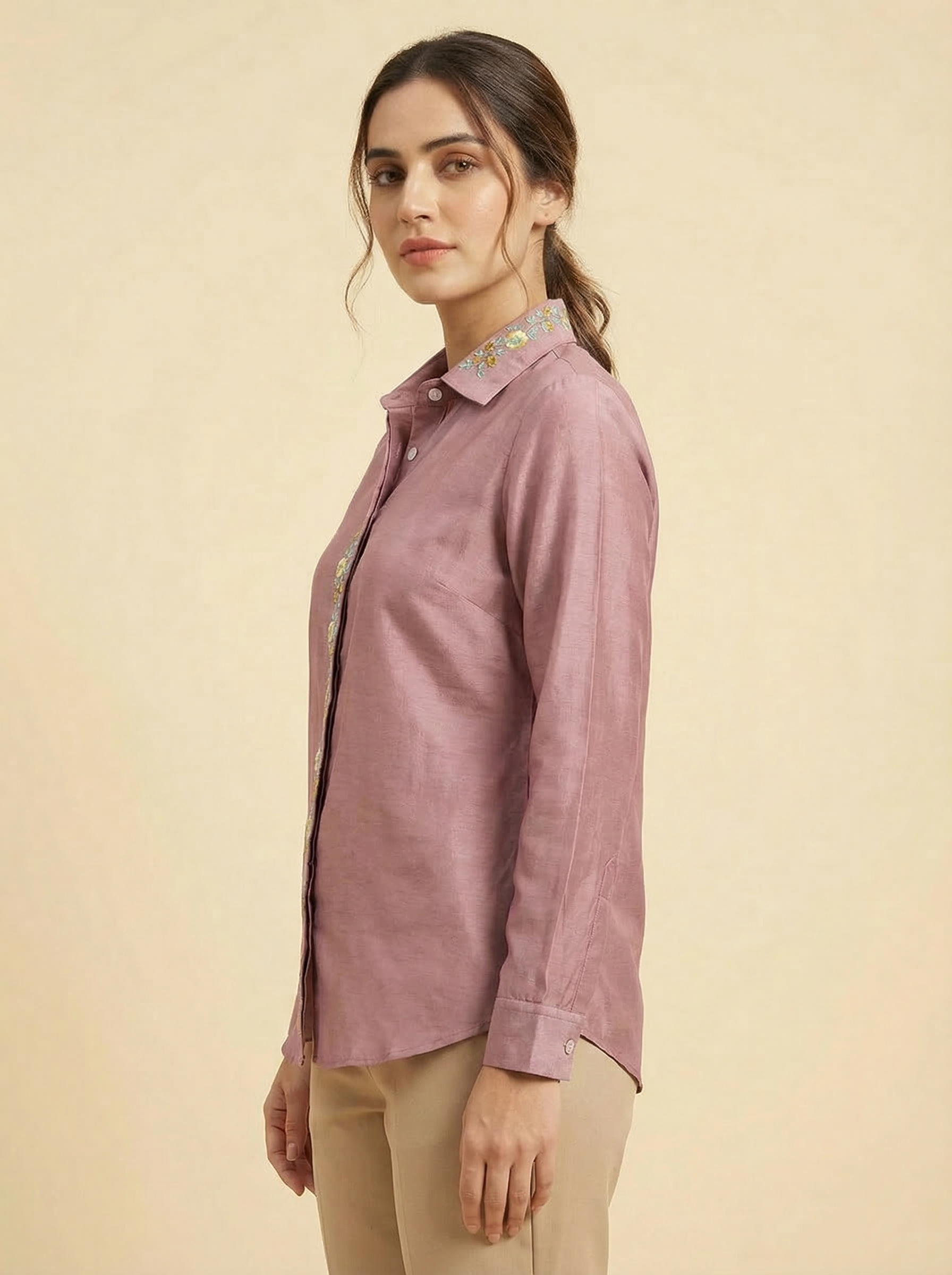 Aari Embroidered Silk Shirt Sample view 2